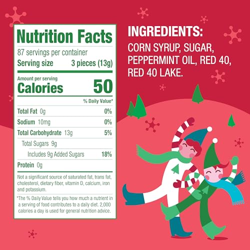 BRACH’S MINI PEPPERMINT CANDY CANES, CHRISTMAS CANDY, STOCKING STUFFERS, HOLIDAY CLASSIC, 260CT, 40 OZ TUB