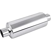 EVIL ENERGY 2 inch Resonator Mufflers 2" Inlet &amp; Outlet (OD) Universal | Straight Through Muffler, Polished 430 Stainless Steel, Performance for Modern trucks, Muscle Cars &amp; Daily Drivers