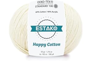 Estako Happy Cotton, 60% Cotton 40% Acrylic Yarn, Soft, Fine/Sport (2) for Crochet and Knitting 1.76 Oz (50g) / 180 Yrds (165m) (4150 - Cream)