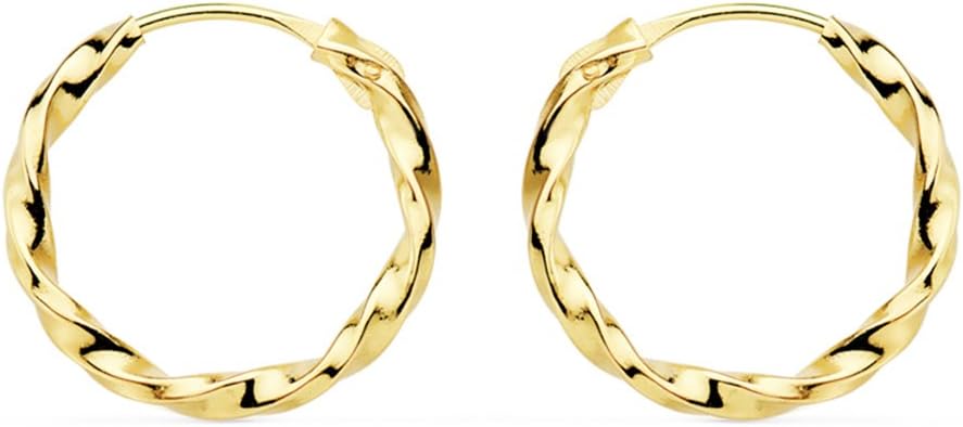 Girls or Women earring, 18 K Yellow Gold, 14 x 1.5 mm hoops.