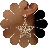 Iaceble Boho Rhinestone Star Earrings Pearl Star Dangle Earrings Crystal Star Drop Earrings Gold Pearl Crystal Earrings Exaggerted Star Earrings Jewelry for Women