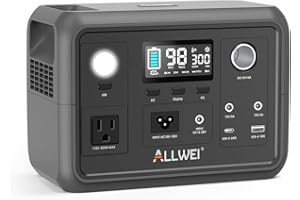 Portable Power Station 300W (Peak 600W), ALLWEI 256Wh Solar Generator with 60W USB-C PD Output, 110V Pure Sine Wave AC Outlet Backup LiFePO4 Battery for Outdoors Camping Travel Home Blackout
