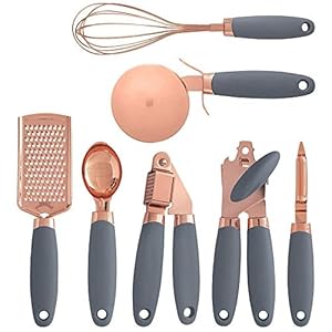 7-Pc-Kitchen-Tools-and-Gadgets-Copper-Coated-Stainless-Steel-Peeler-Stainless-Steel-Can-Opener-Ice-Cream-Spoon-Pizza-Cutter-Melon-Paner-with-Soft-Touch-Grey-Handles 7 Pc Kitchen Tools and Gadgets Copper Coated Stainless Steel, Peeler, Stainless Steel Can Opener, Ice Cream Spoon, Pizza Cutter, Melon Paner, with Soft Touch Grey Handles