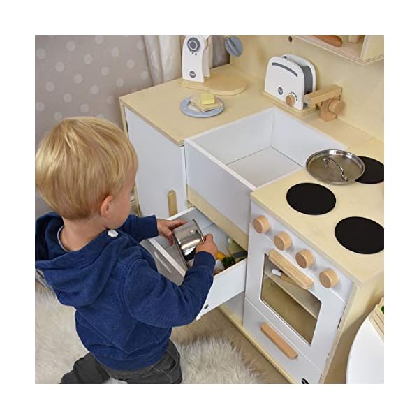 Meppi Kinderküche Kopenhagen, Natur-Weiss - Spielküche aus Holz für Kinder - Küche – Bild 8