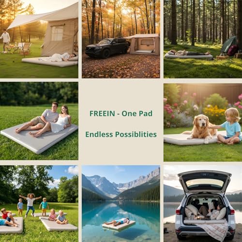 Freein Double Camping Sleeping Pad, 4" Thick Inflatable Mattress with Drop-Stitch Technology, Portable 2-Person Sleeping Mat (11 lbs) with Hand Pump for SUV, Tent, Truck, Backyard & Beach - 76" x 51"