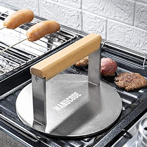 Manucode HeavyDuty Smash Burger Press, Stainless Steel Round Bacon