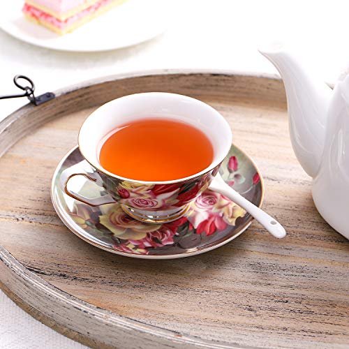 image for LIFVER Tea cup and Saucer Set, Vintage Royal Style Porcelain Coffee mu