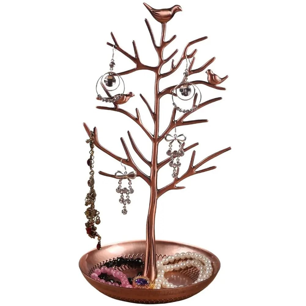 TRIXES Antique-Bronze Jewellery Tree Stand – Vintage Birds – Hang your Jewellery – Hanging Organiser Rack Tower - Display Stand