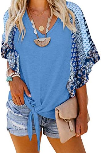 ZKESS Womens Casual Short Sleeve V Neck Ruched Twist Floral Tunic Tops for Women Shirts Tops and Blouse S-XXL