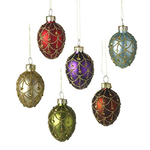 Heaven Sends Set of 6 Opulent Glass Egg Shape Christmas Tree Decorations