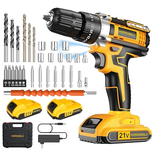 KIROGILY Taladro Inalámbrico, 3 en 1 Desarmador Electrico Inalambrico Con Kit de Herramientas, Ajuste de Par de 25+3 Atornillado/Taladrado/Impacto,para Reparaciones Domésticas y Tareas Profesionales