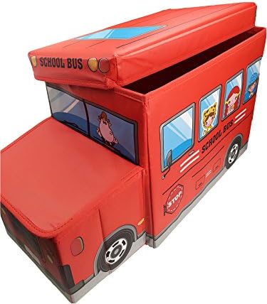 SHICK Medium Lidded Storage Bin, Cartoon School Bus, 21.5 By 12.5 By 10 Inches (Red)