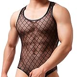 YUFEIDA Sexy Men's Jumpsuit Black Bodysuit Transparent Briefs Underwear (XL)