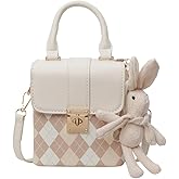 RTGGSEL Rhomboid Patterned Bucket Bag Crossbody Shoulder Bags for Women Cylinder Purse Satchel Handbags with Bunny Doll