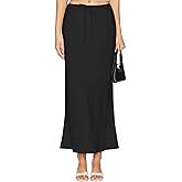 Teddify Women's Linen Drawstring Maxi Skirt High Waisted Flowy Flared A-Line Long Skirts with Lining