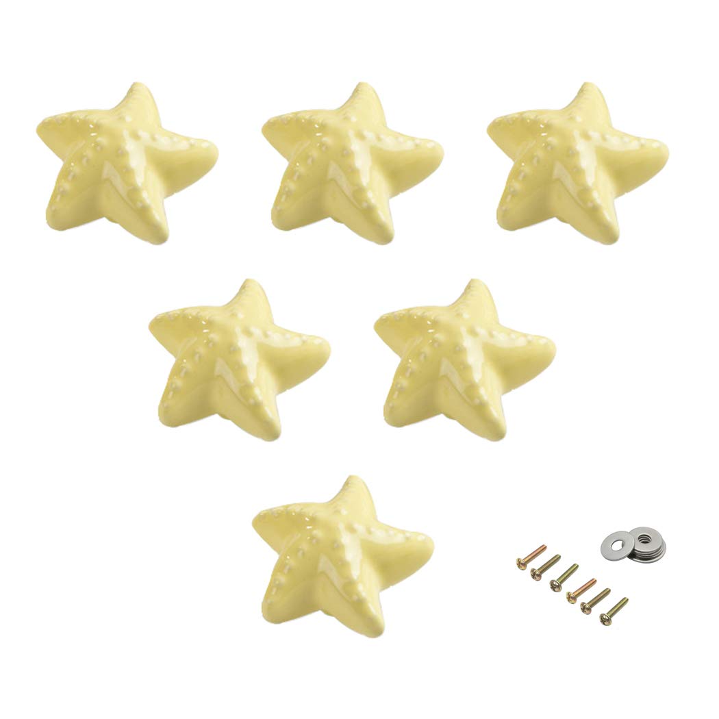 SeeRaphee Lovely Ceramic Knob Starfish Shape for Kid's Room Furniture Cabinet Handles Ceramic Drawer Pull Kitchen Drawer Pulls 6 Pack