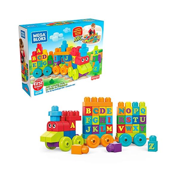 Mega-Bloks-DXH35-Building-Basics-ABC-Learning-Train MEGA BLOKS Fisher Price Building Toy ABC Blocks, ABC Learning Train Learning Toy for Toddlers 1-3