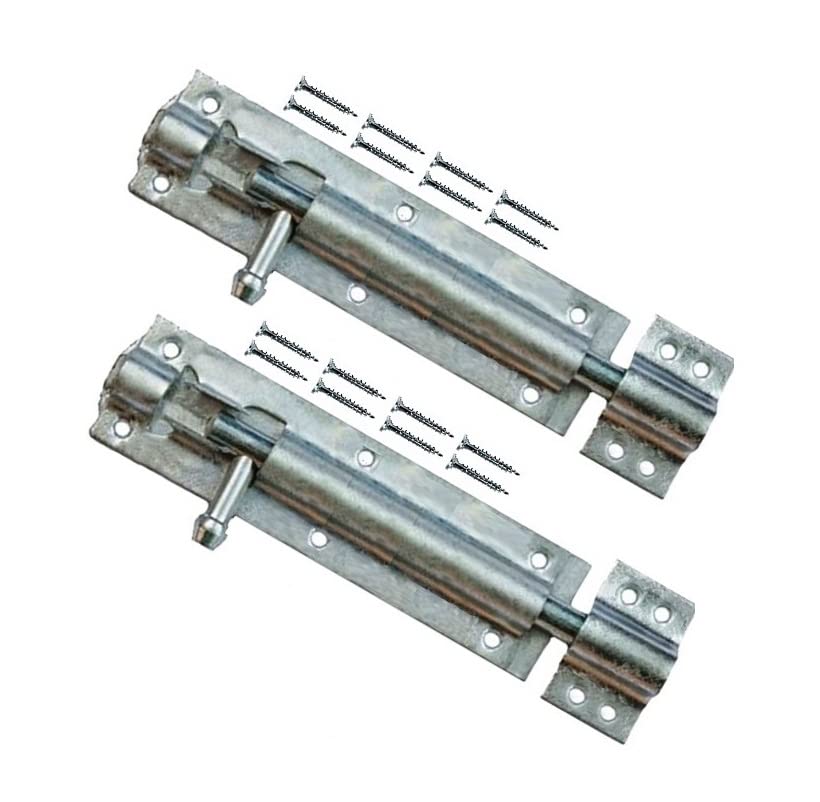 TERF® Heavy Duty Galvanised Tower Door Bolt Barrel Slide Lock 200mm [8''] Door Latch with Screws Ideal for Internal External Strong Doors Locks for Bathroom Shed Garden Gate and Multi Use - Pack of 2