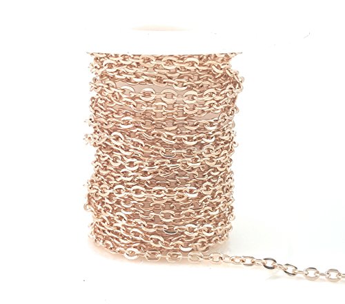 10ft (3.1 meter) Rose Gold Cable Chain- Lead Free- Flat Open Links- 3mm