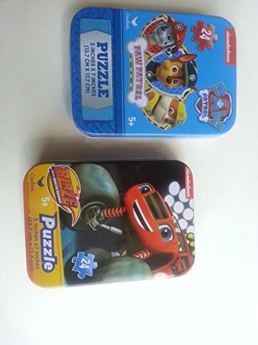 Nickelodeon Paw Patrol and Blaze the Monster Machines jigsaw Puzzles in Tins -- Set of 2 Mini 24 Piece Puzzles