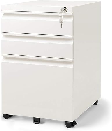 Devaise Fully Assembled Mobile 3 Drawer File Cabinet Pedestal For A4 All Steel Lockable 39cm W X 48cm D X 60cm H White Amazon Co Uk Office Products