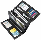 SimpacX Womens Wallet Genuine Leather RFID Blocking Purse Credit card Clutch (black)