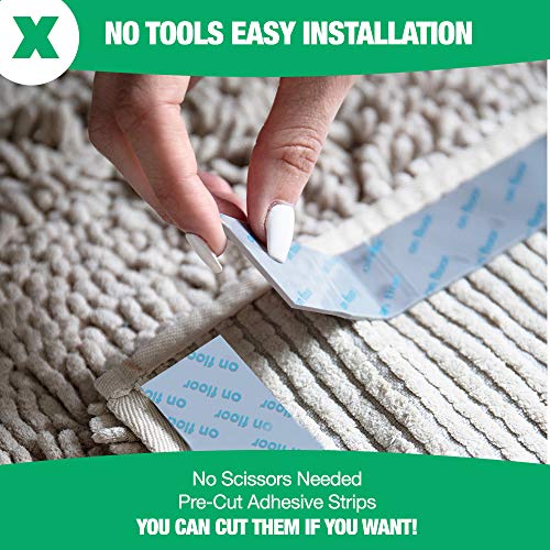 Non Slip Rug Gripper Pads: 9 Reusable Corner Carpet Tape Grippers - Adhesive No Skid Anti Slip Pad Hardwood Laminate Floors - Sticky Nonslip Grip Anchors Never Curl Area Rugs & Runner Edges (9)