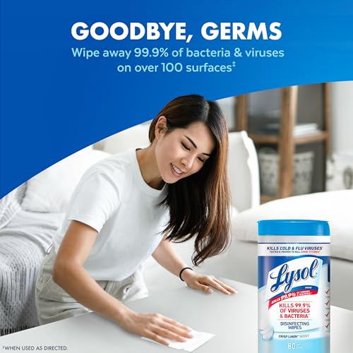 LYSOL DISINFECTING WIPES BUNDLE, HOME APARTMENT DORM ROOM ESSENTIALS AND CLEANING SUPPLIES, ALL PURPOSE CLEANER, MULTI-SURFACE CLEANING WIPES, MULTI-SCENT SANITIZING WIPES BUNDLE, 80 COUNT (4PK)