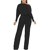 LaiyiVic Jumpsuits for Women off the Shoulder Elegant Long Sleeve Sparkly Straight Long Pants Rompers