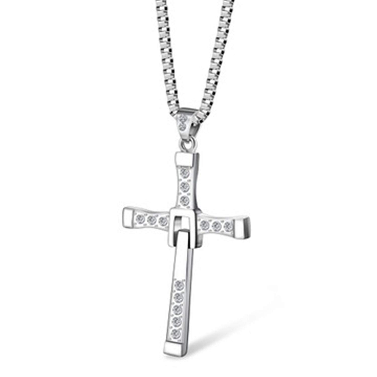 XHBTS Silver Cross Necklace Pendant Necklace Men Jewelry with Box