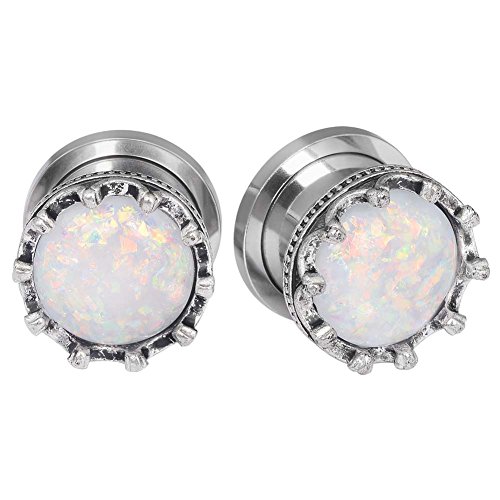 Longbeauty 2Pcs Stainless Steel White Opal Crown Ear Plugs and Tunnels Expander Stretcher Gauge 2g - Thumbnail 3