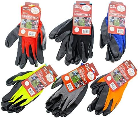 Work & Gardening Gloves for Women & Men with Polyester Nitrile Coating Protective Second Skin - Assorted Colors - 6 Pack - (Extra Large)