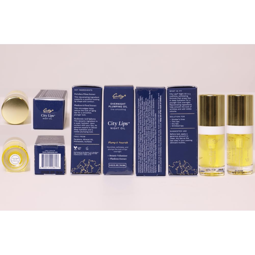 City Beauty City Lips Night Oil - Plump, Hydrate, and Restore Overnight - Anti-Aging Lip Treatment - Conditioning Lip Oil with Hyaluronic Acid & Plant Extracts