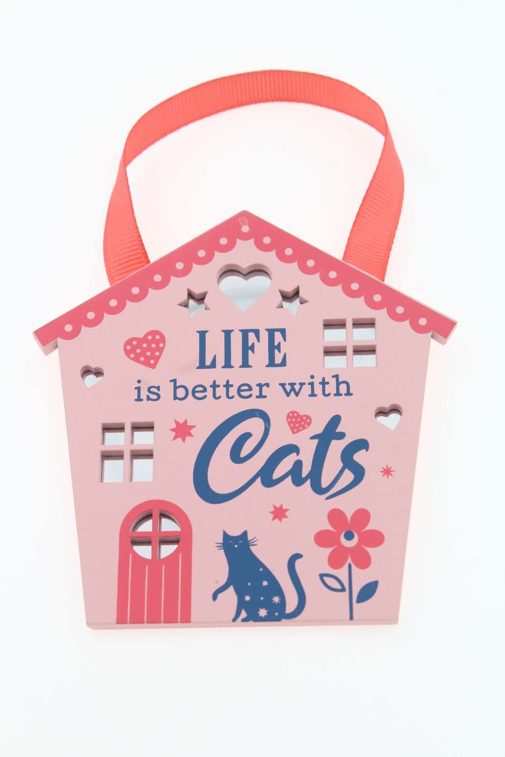 Better with Cats Reflective Words Hanging Plaque with Ribbon Wooden Hanger Gift 00200040031