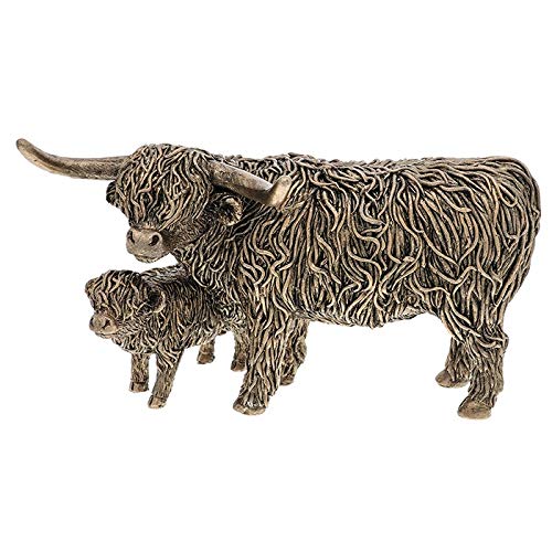 SC Gifts Bronze Highland Coo & Wee Calf Figurine | 10cm