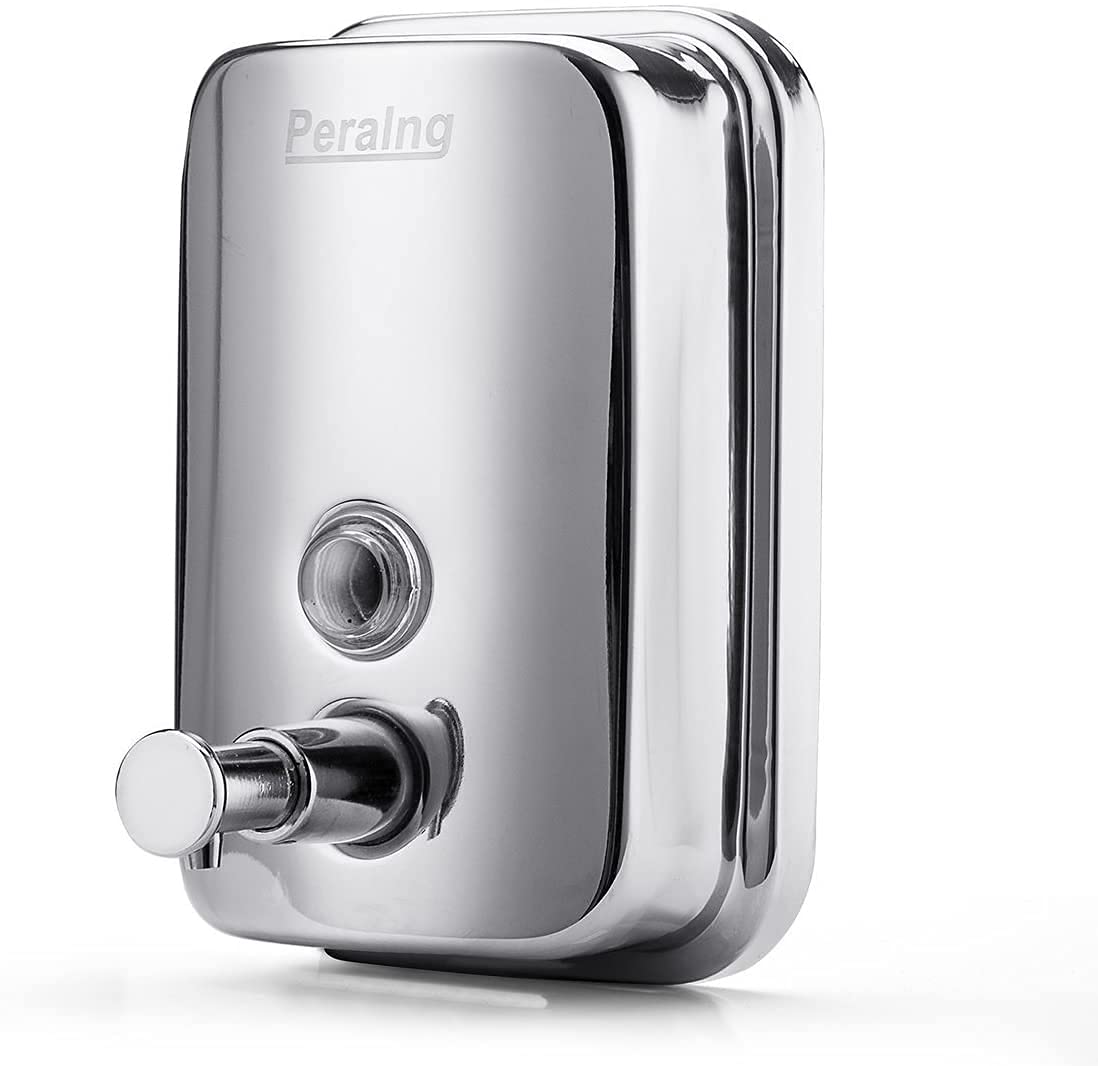 Soap Dispenser Stainless Steel Peralng® Bathroom or Kitchen Manual Liquid Soap Box Wall Fixed Mounted 500ml