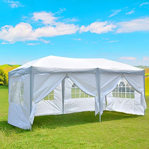 charaHOME 10'x20' Outdoor Canopy Tent, Pop up Canopy Tent,Gazebo Portable Wedding Party Tent Carrying Case/Bag,Adjustable Folding Gazebo Pavilion Patio Shelter with 6 Removable Side Walls,White