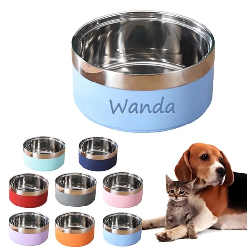 Personalized Name Pet Bowl, Stainless Steel Dog Cat Bowls with Non-slip Rubber Bases, Custom Name Dog Cat Pet Bowls for Feeding Water and Food, Pet Gift (S)
