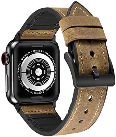 Cywulin Compatible with Apple Watch Band 38mm 40mm 42mm 44mm, TPU Leather Replacement Bands Loop Wrist Strap Bracelet for iWatch Series 4 3 2 1 with Stainless Steel Buckle Adapters (38mm/40mm, Coffee)
