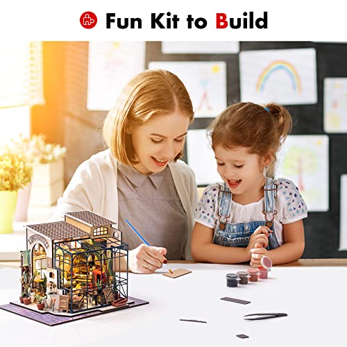 ROBOTIME DIY Dollhouse Kit Mini House with Furnitures Accessories 1:24 Scale Craft Kit - Emily's Flower Shop