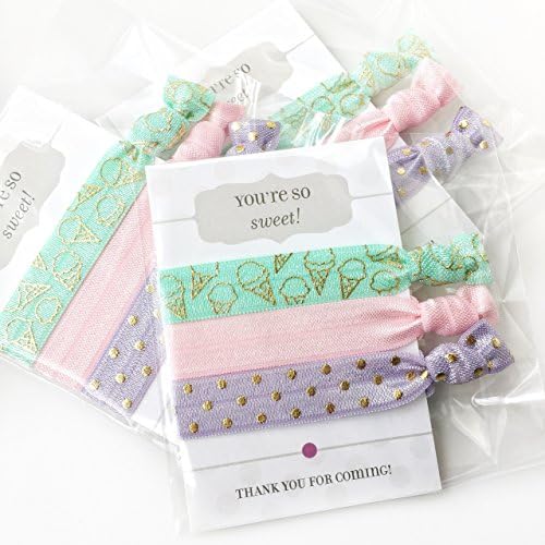 Ice Cream Party Favors, Hair Ties Bracelets, Birthday Themes for Girls, Supplies and Decorations (5 Pack)