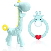 SHARE&CARE BPA Free Silicone Giraffe and Giraffe Ring Baby Teething Toy with Storage Case, for 3 Months Above Infant Sore Gum