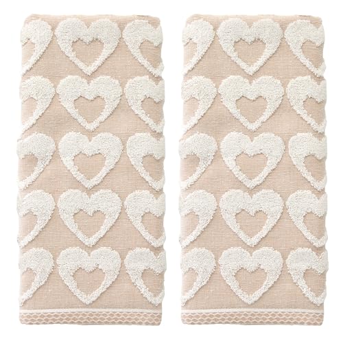SKL Home Valentine's Day Hearts Jacquard 100% Cotton Reversible 2pc Hand Towel…