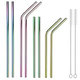 KISSWILL Set of 8 Reusable Straws Ultra Long 10.5'' & 8.5'' Stainless Steel Metal Straws for 20 30oz Yeti Ozark Trail Rambler Rtic Tumblers Cold Beverage (4 Straight 4 Bent 2 Brushes 1 Pouch)
