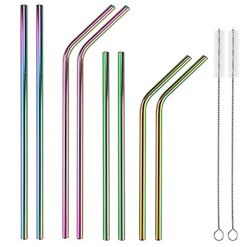 KISSWILL Colored Stainless Steel Straws for 30oz 20oz Tumblers Cups Mugs, Set of 8 Multi-Colored Reusable Metal Straws for 30 20 ounce Yeti Ozark Trail Rambler Rtic, Come with Clean Brush