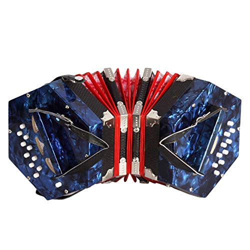 SODIAL Concertina Accordion 20-Button 40-Reed Anglo Style With Carrying Bag And Adjustable Hand Strap(Blue)