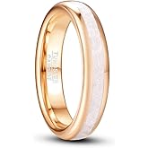 Vakki 4mm 6mm Womens Rose Gold Tungsten Carbide Ring with Mother of Pearl Shell/Marble Inlaid Wedding Band Comfort Fit Size 5-12
