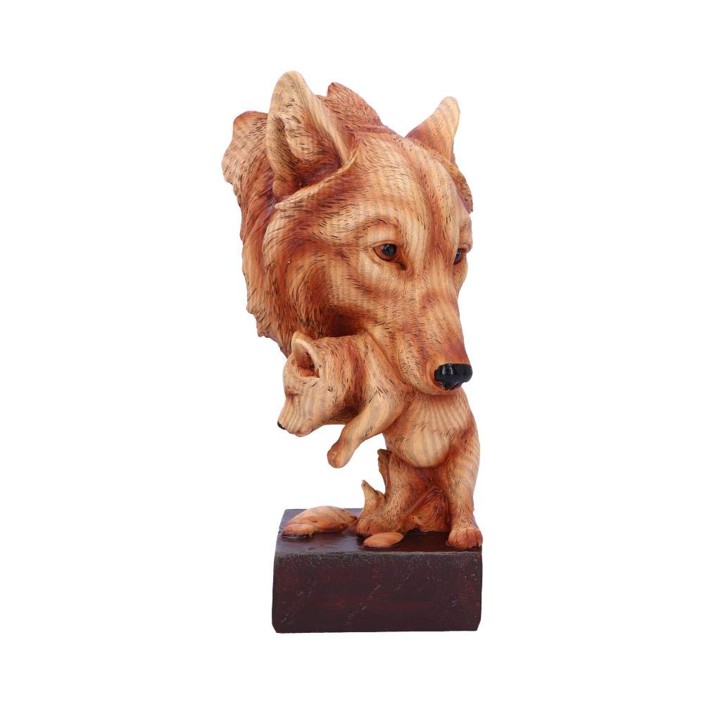 Nemesis Now H5034R0 Natural Protection Wolf Mother and Cub Wood Effect Bust, Polyresin, One Size