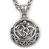 Gungneer Om Pendant Necklace Stainless Steel Keel Chain Interwoven Pattern Meditation Healing Accessory for Men Women