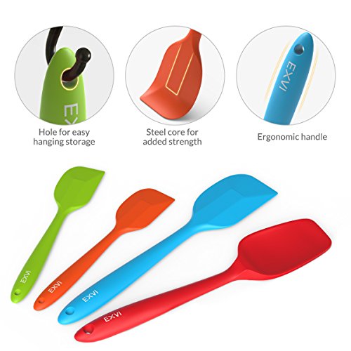 EXVI Flexible Silicone Spatula Cooking Utensil Kitchen Gadgets with 3-Piece Heat Resistant Silicone Rubber Spatula Scraper and 1-Piece Non-stick Silicone Spoon Set